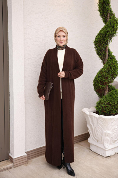 İmajButik كارديجان تريكو طويل ناعم من الأنجورا باللون البني