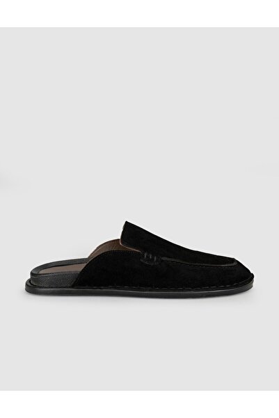 Cabani Ανδρικές παντόφλες loafer από γνήσιο δέρμα με λεπτομέρεια ραφής σε μαύ...