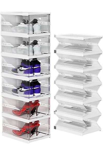 Generic Foldable Shoe Storage Boxes, 6 Tier Clear Plastic Shoe Organizer Bin,...