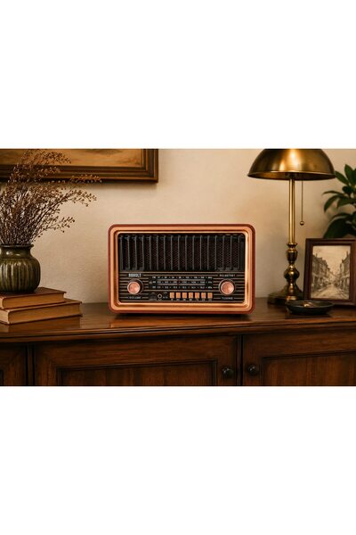 Rovolt Radio portabil retro RO-8075BT, Bluetooth, AM/FM/SW, USB, Card TF, Telecomandă, Baterie reîncărcabilă integrată, Alimentare la rețea, Design vintage, 30 x 20 x 15 cm