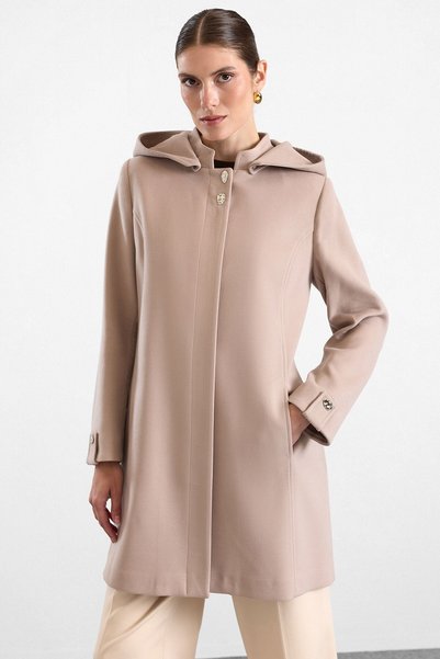 Olcay Snap Detailed Detachable Hooded Coat Stone 3190
