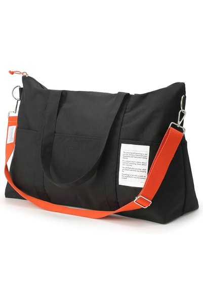 AZONEE Azonee Men Women Black Nylon Large Size Waterproof Duffle Bag with Sho...