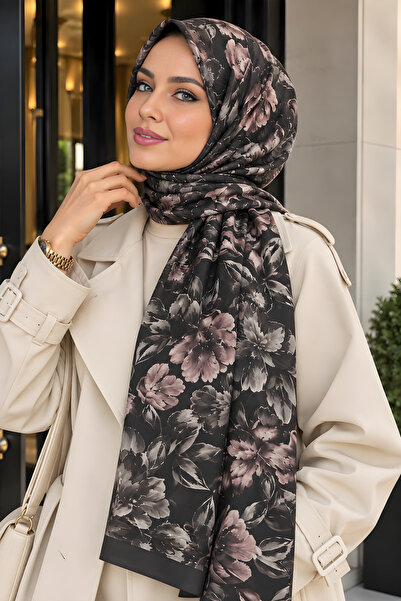 İmajButik شال ناعم بنقشة زهور أكوا بني