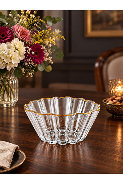 Elta Collection Papatya Kristal 22 cm Salad - Fruit Bowl Glass Presentation B...