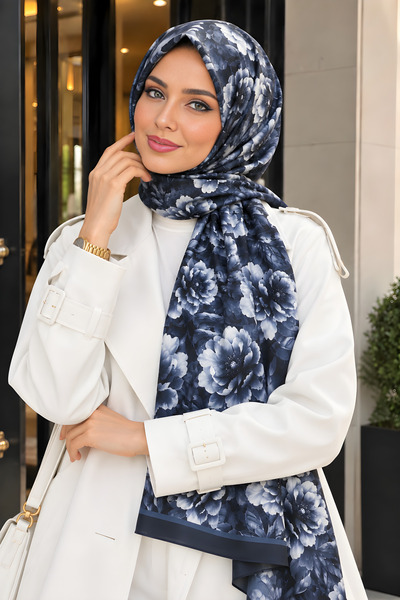 İmajButik شال ناعم منقوش رقميًا باللون الأزرق الداكن