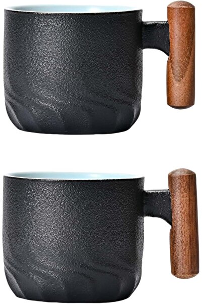 Generic 2 Pcs Espresso Cups Set, 70ml Ceramic Coffee Cups with Wooden Handle,...