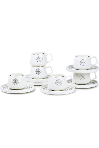 Generic New Bone China Coffee Cup & Saucer Set, 100ml (White, 6 Cups, 6 Sauce...