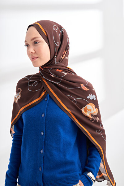 ARMANDA Floral Archive Fiora Design Shawl - Brown - Orange