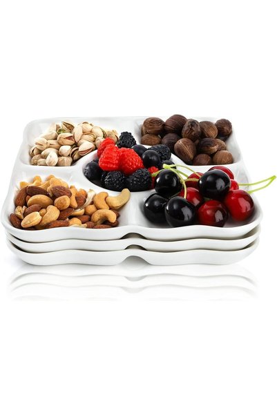 Generic 3 Pack Porcelain Divided Serving Tray, White Appetizer Tray Platter f...