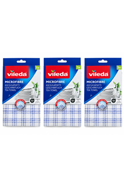 Vileda Set de 3 prosoape din microfibră pentru vase, 55 x 40 cm, alb/albastru