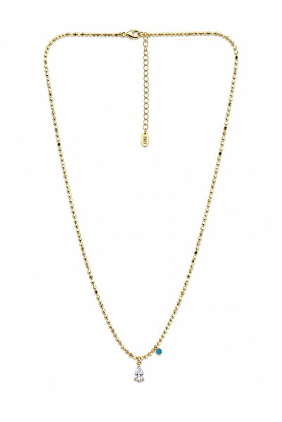 sacha Drop-Shaped Turquoise Stone Detailed Ball Chain Gold Necklace
