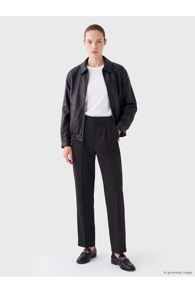 LC Waikiki Anthracite Regular Fit Women's Pleated Fabric Trousers