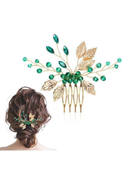 Generic Bridal Hair Combs for Women - Vintage Gold Hair Accessories with Emer...
