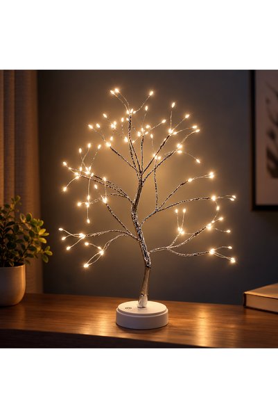 Coverzone Led Gece Lambası Yılbaşı Tasarımlı Mini Ağaç Süslü Led Işıklı 2 Fon...