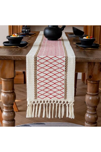 Generic Boho Table Runner with Tassels Home Decor, Farmhouse Rustic Cotton an...