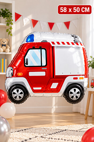 Baloncu Nene Fire Truck Foil Balloon 58X50 cm Helium Compatible Red Vehicle T...