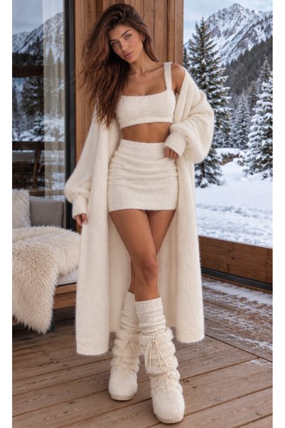 Dressia Kadın 3 Parça Yumuşak Dokulu Crop Bluz Mini Etek ve Hırka Takım