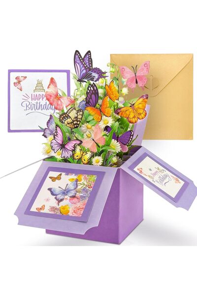 Generic Butterfly Flower Pop Up Birthday Cards, 3D Happy Birthday Cards Box f...
