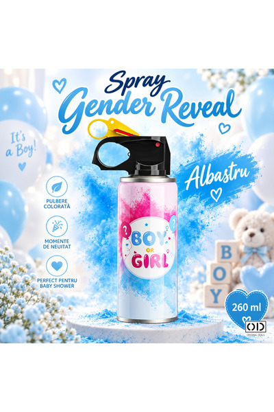ORIGINAL DEALS Spray albastru pentru dezvăluirea genului, 260 ml, Pudră de amidon de porumb, Dezvăluirea genului bebelușului