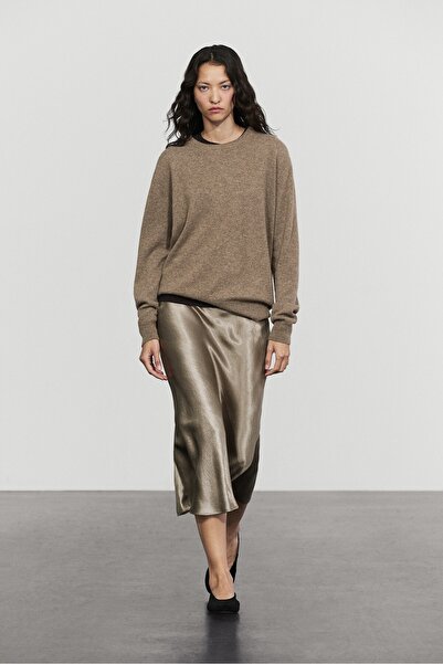 Massimo Dutti Saten yüzeyli A kesim midi etek