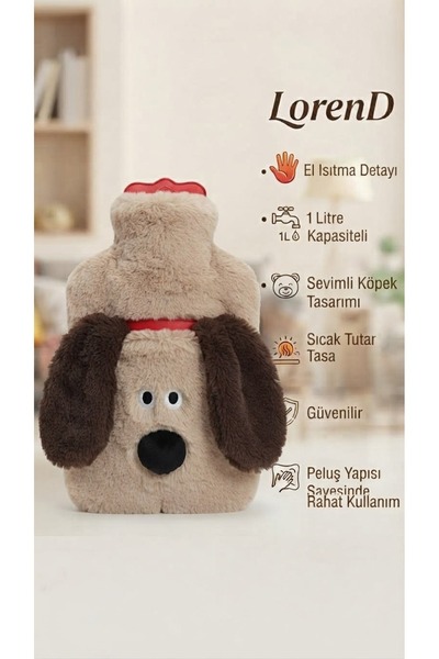 LOREND Uzun Kulaklı El Koyma Cepli Kahverengi Peluş Su Torbası 1 Lt Premium