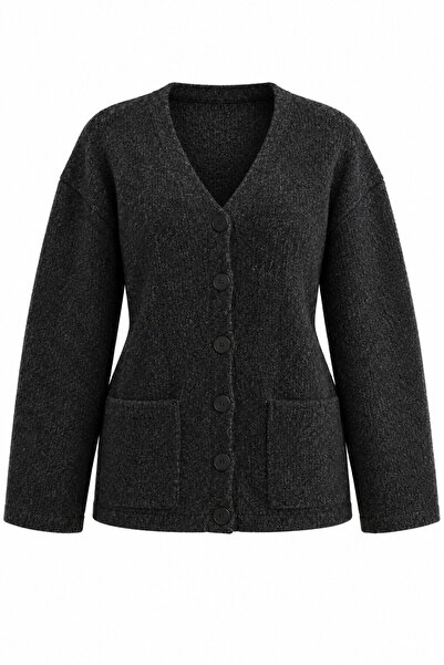 Laluvia Anthracite Double Pocket Thessaloniki Cardigan - 2Y04622