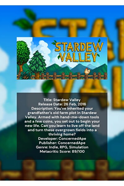 OEM Αφίσα Ινφογραφικού Σχεδίου Stardew Valley, Οδηγός Αγροκτήματος και Χαρακτ...