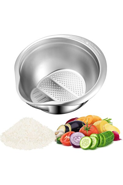 Generic Rice Washer Strainer Bowl, Stainless Steel Washing Bowl whit Side Dra...
