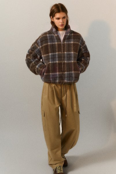 Pull & Bear Kareli suni yünlü ceket