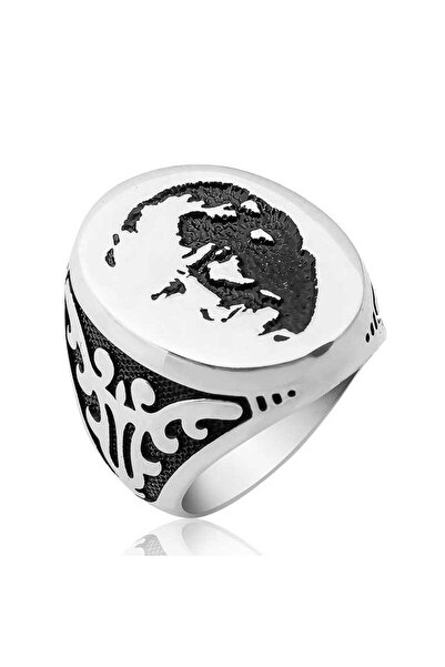 BlackCraft Silver Ataturk Silhouette Men's Ring