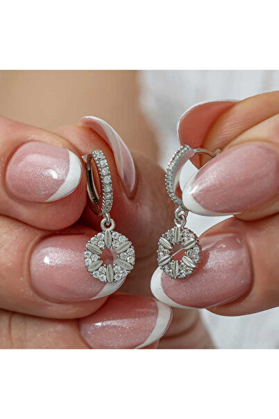 BlackCraft Silver Geometric Pattern Hoop Women's Earrings