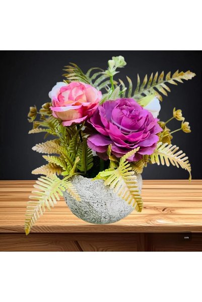 Generic Artificial Potted Plants & Flowers With Vase, Real Looking Fiddle Lea...