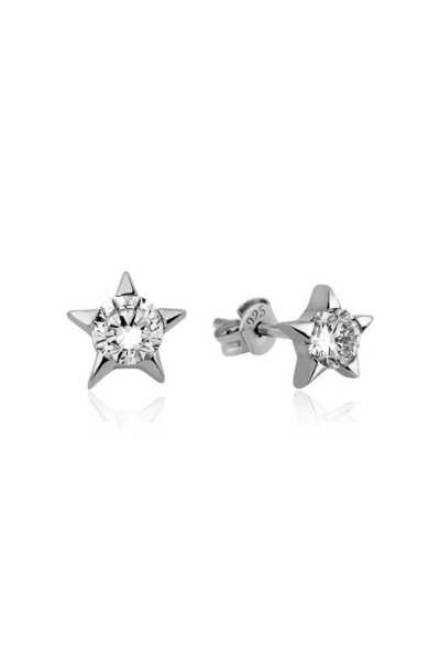 BlackCraft Silver Single Stone Star Stud Earrings