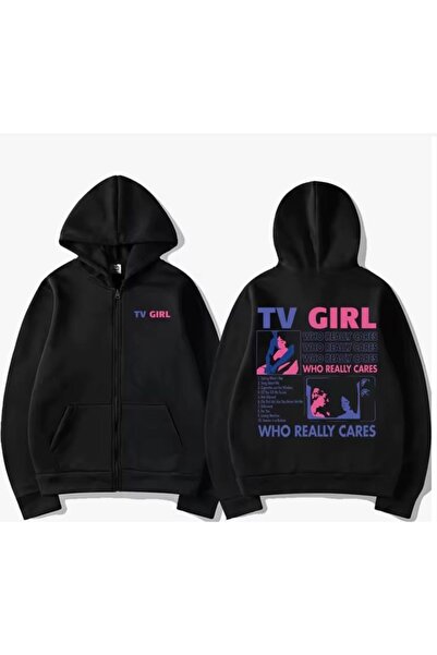Vordevia Tv Girl Printed 3 Thread Zippered Cardigan Embroidered Oversize