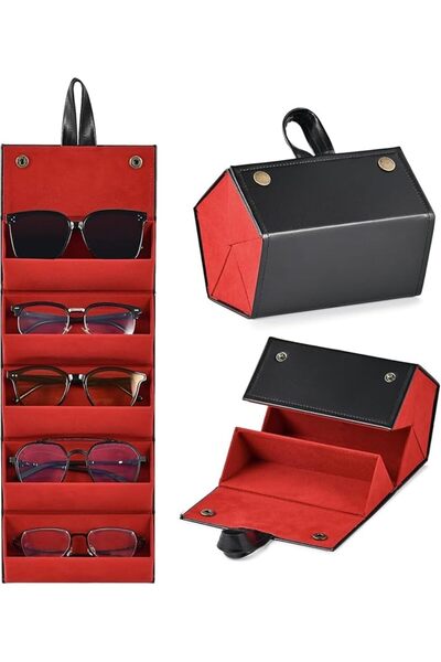 Generic 5-Slot Foldable Leather Travel Sunglasses Organizer Ideal for Men & W...