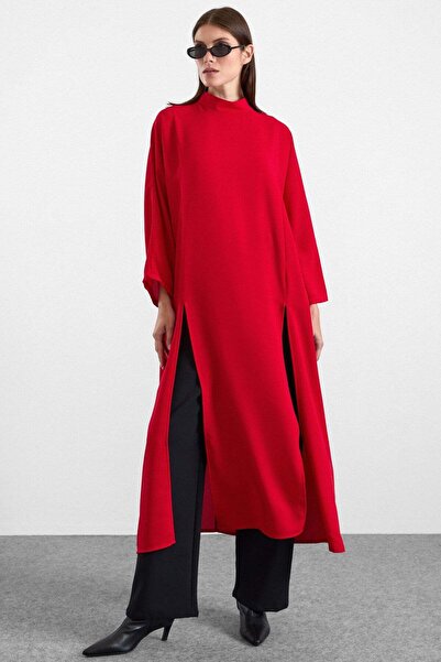 Olcay Batwing Sleeve Double Slit Casual Dress Red 9479-E