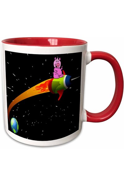 Generic Print of Cartoon Pig in Space-Two Tone Red Mug, Ceramic, 10.16 x 7.62...