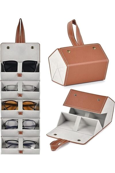 Generic 5-Slot Foldable Leather Travel Sunglasses Organizer Ideal for Men & W...