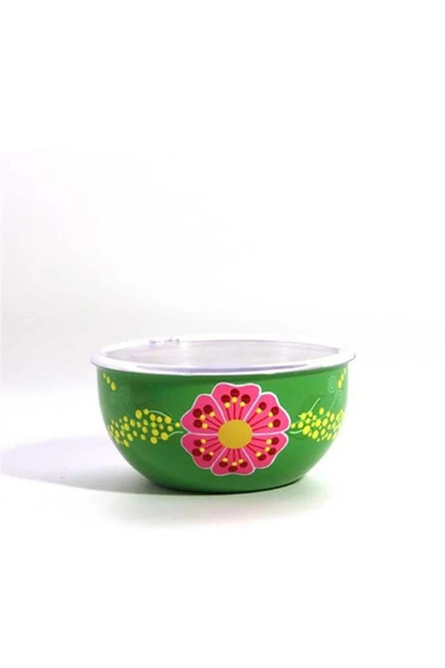DEDEMİN EMAYELERİ Bowl with Lid Green (16 cm)