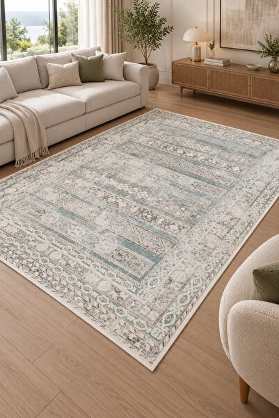 Oriente Home Arvena Serisi Retro Gri Şönil Makine Halısı Kaymaz Taban Salon H...