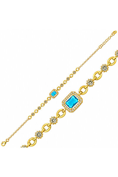 BlackCraft Silver Gold Blue Baguette Stone Women's Bracelet
