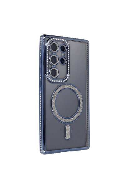 Samsung Galaxy S24 Ultra Kılıf Joke Simli Magneticsafe Kılıf - Lacivert