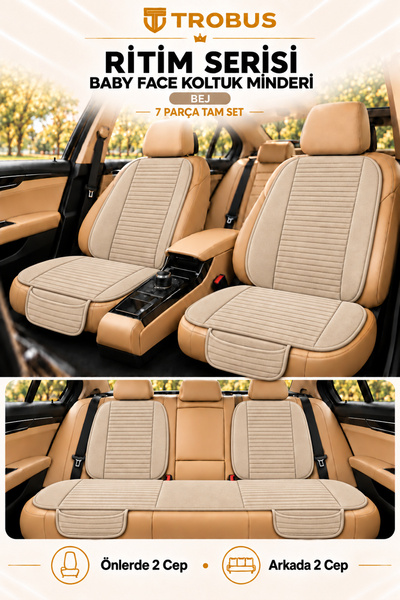 TROBUS Ritim Renault Fluence 2010 ve Sonrası Baby Face 7'li Koltuk Minderi Bej