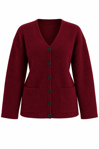 Laluvia Burgundy Double Pocket Thessaloniki Cardigan - 2Y04622