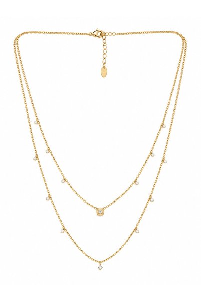 sacha Double Row Gold Necklace with Zircon Stone Detail