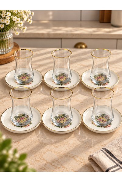 Onedekor 12 Parça 6 Kişilik Flower Çay Seti