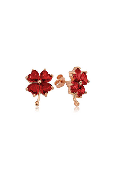 BlackCraft ​ ​ Silver Red Heart Clover Earrings