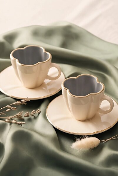 NESS HOME 4 Pieces 2-Person Gold Gilded Porcelain Coffee Cup Set 100 ml