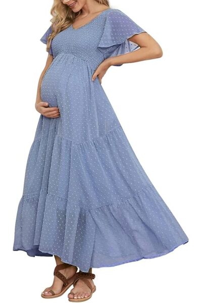 GENERAL guruixu Crewneck Maternity Dress Ribbed Knit Short Sleeve Slim Fit Si...