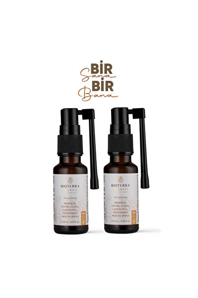 Bioterra Organik Ağız Bakım Spreyi 2'li Set - Bir Sana Bir Bana Propolis, Kekik, Karanfil ve Naneli Ferahlatıcı Sprey 2x20 ml | Propolis Mouth Spray